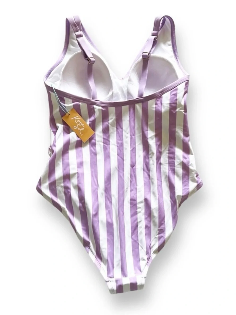 Kona Sol Purple Vertical‑Stripe One‑Piece Swimsuit 16W NWT